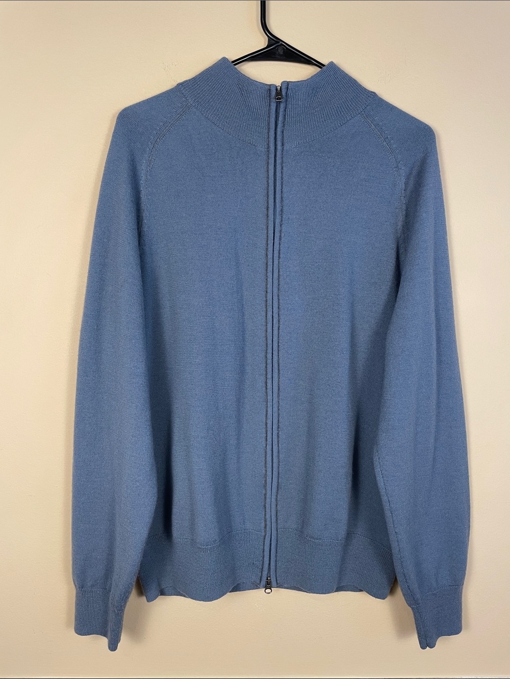 Jos A Bank Joseph Men’s Merino Wool Blend Knit Blue Comfy Zip-Up Sweater Jacket